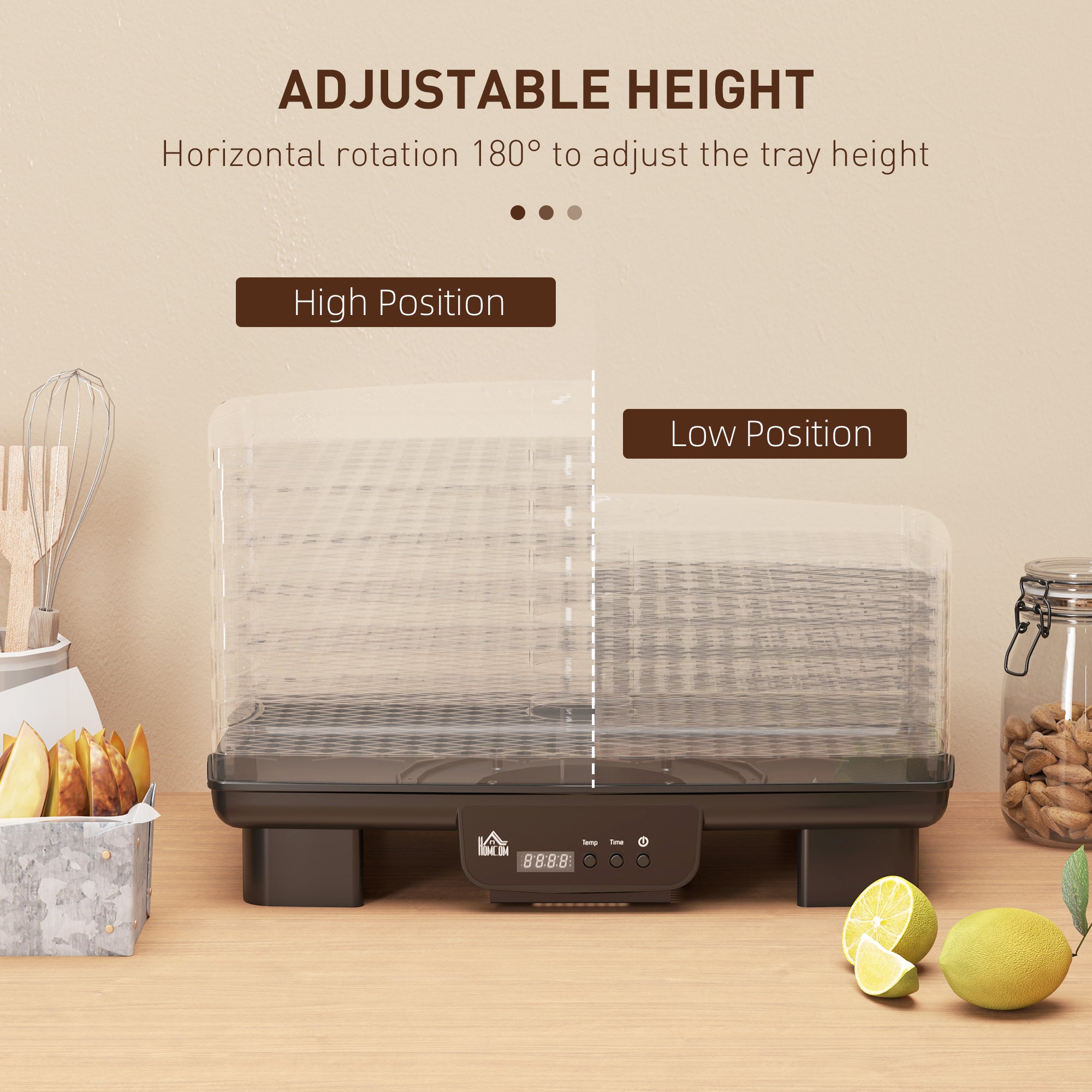 HOMCOM 40-70℃ Six-Tray Food Dehydrator - Black